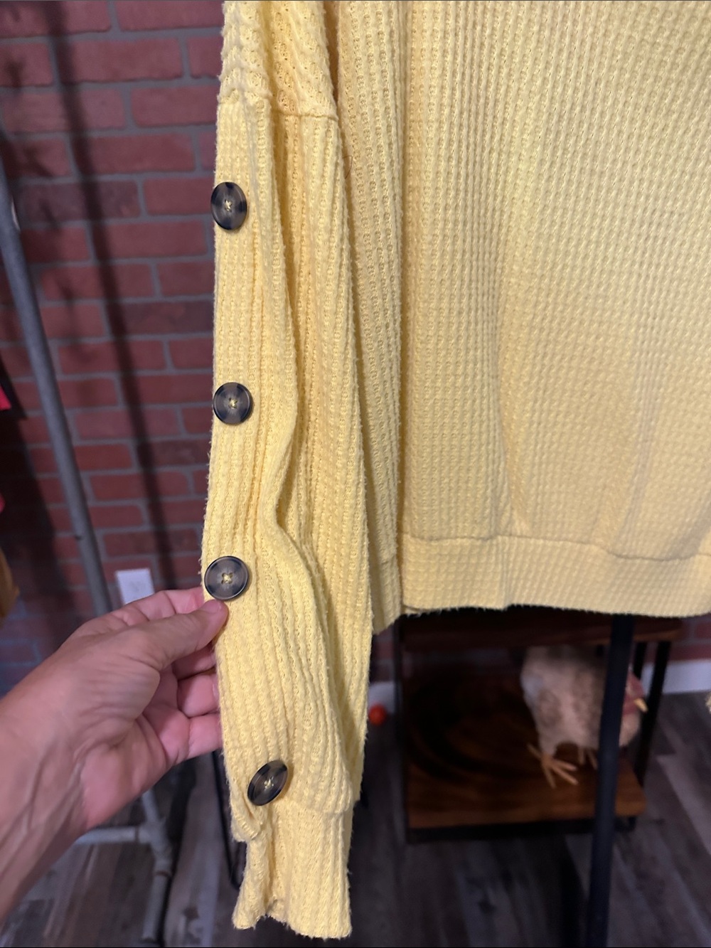 Yellow Button-Detail Waffle-Knit Sweater